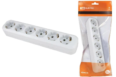Колодка розеточная 6 гнезд 2П+З 16А 250В белая TDM