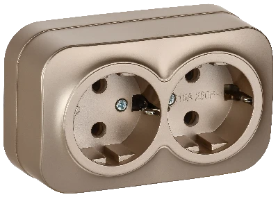 GLORY Розетка 2-местная для открытой установки с заземлением без защитных шторок 16А РС22-3-ХШм шампань матовый IEK