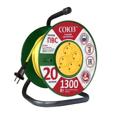 Удлинитель ТМ Союз силовой на катушке с 4  гнезда 1300 Вт 20м UNIVersal 481S-3102
