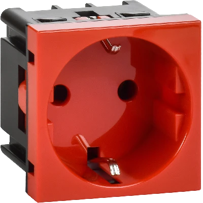 Розетка с заземляющим контактом без защитной шторки и винтовым зажимом (2 модуля) красная