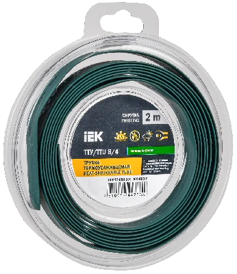 Трубка термоусадочная ТТУ нг-LS 8/4 зеленая (2м/упак) IEK UDR12-008-004-002-K06-T