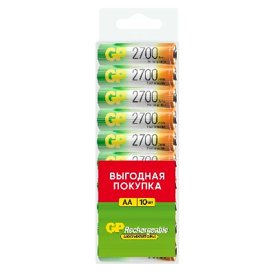 Аккумулятор перезаряжаемый GP 270AAHC АА емкости 2650 10 шт. в пластиковом боксе