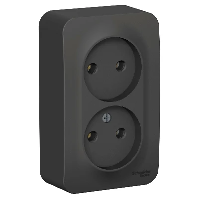 Розетка BLANCA наружная двойная, без заземления, без шторок, с изолирующей пластиной, 16А, 250В, антрацит Systeme Electric BLNRA000216