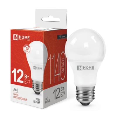 Лампа светодиодная LED-A60-VC 12Вт 230В Е27 4000К 1140Лм IN HOME