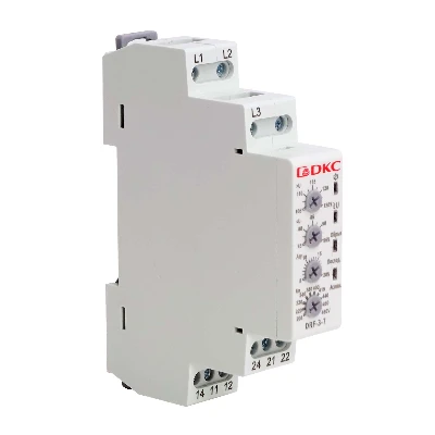 Реле контроля фаз, 3 фазы + N, тип DRF, контроль напряжения , контроль обрыва фаз, котроль чередования фаз, контроль асимметрии, конфигурация контакта 2CO, 120-277В