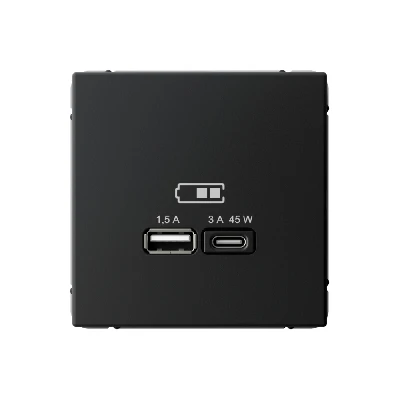 ARTGALLERY USB розетка A + тип-C 45Вт высокоскор.заряд. QC, PD, механизм, карбон Systeme Electric GAL001029
