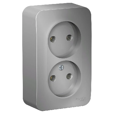 Розетка BLANCA наружная двойная, без заземления, без шторок, с изолирующей пластиной, 16А, 250В, алюминий Systeme Electric BLNRA000213