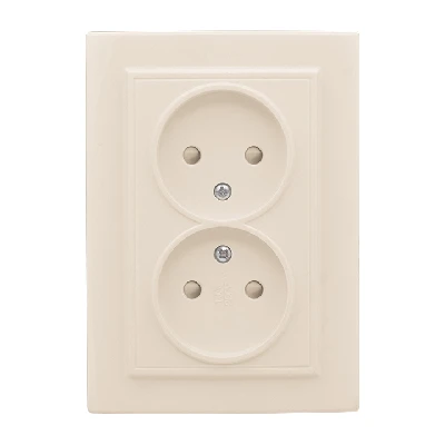 Розетка двухместная СП без заземления 10А бежевый с защитными шторками Минск EKF ERR10-102-200