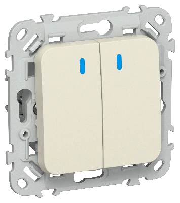 FLITE Выключатель 2-клавишный проходной с индикацией 10А ВС62-1-1-ФлСл сливочный IEK