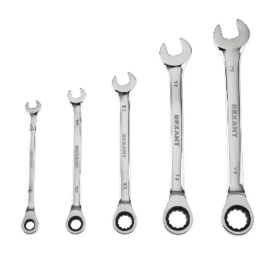 Набор ключей комбинированных трещоточных (8, 10, 13, 17, 19 мм), (упак - 5 шт.), CrV REXANT 12-4841-1