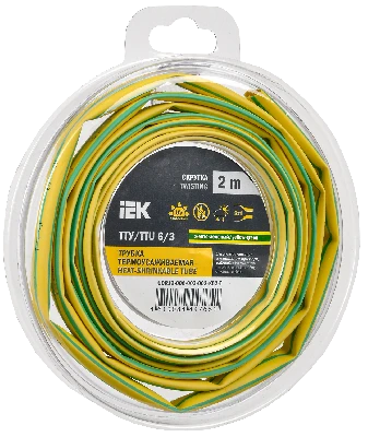 Трубка термоусадочная ТТУ нг-LS 6/3 желто-зеленая (2м/упак) IEK UDR12-006-003-002-K52-T