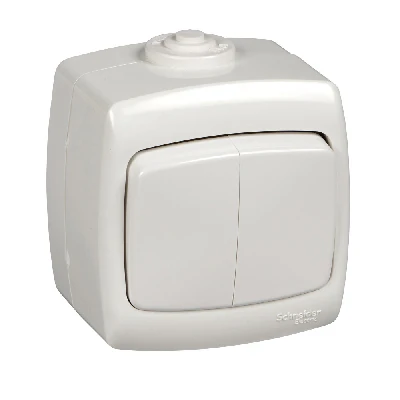 РОНДО Выключатель двухклавишный наружный 250В 6А белый IP44