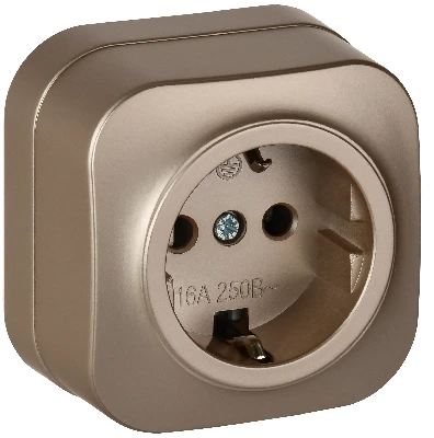 GLORY Розетка 1-местная для открытой установки с заземлением без защитных шторок 16А РС20-3-ХШм шампань матовый IEK