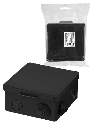 Распаячная коробка ОП 100х100х55мм крышка IP54 8вх. черная инд. штрихкод TDM