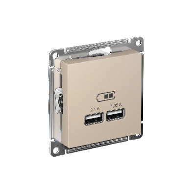 ATLASDESIGN USB РОЗЕТКА A+A, 5В/2,1 А, 2х5В/1,05 А, механизм, ПЕСОЧНЫЙ
