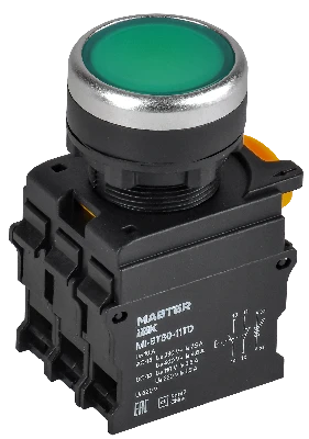 Кнопка с подсвет. и фикс. d=22мм 1NO+1NC зелёная MASTER IEK