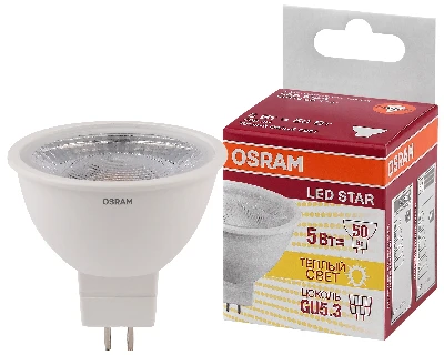 Лампа светодиодная LED 5Вт GU5.3 3000К 400лм 230V CL MR16 (замена 50Вт) OSRAM LS