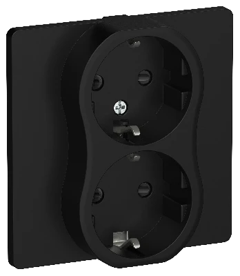 FLITE Розетка 2-местная с заземлением с защитными шторками 16А в сборе РСш12-0-К-ФлЧ черный IEK