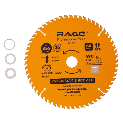 Диск пильный универсальный 255 мм 60 зубьев посадка 30 мм + кольцо 25.4/20/16 мм