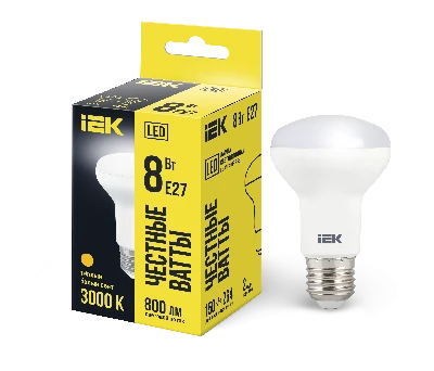 Лампа светодиодная R63 рефлектор 8Вт 230В 3000К E27 IEK LLE-R63-8-230-30-E27