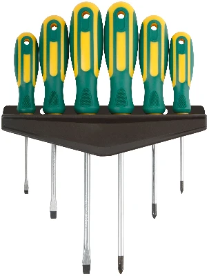 Отвертки ''Контур'', CrV сталь, прорезиненные ручки, магнитный наконечник, на держателе, набор 6 шт FIT 56036