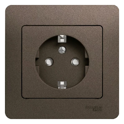 GLOSSA Розетка с заземлением со шторками шоколад в сборе
