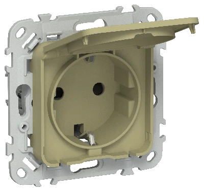 FLITE Розетка с заземлением с защитными шторками и крышкой безвинтовое крепление 16А IP44 РСшкр11-1-44-ФлО оливковый IEK