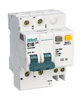 Выключатель автоматический дифференциальный (АВДТ) 2п 16А 30мА тип AC С 4.5кА ДИФ-101 Dekraft 15003DEK