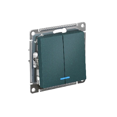 ATLASDESIGN 2-клавишный ВЫКЛЮЧАТЕЛЬ с подсветкой ,сх.5а, 10АХ,мех., быстрозажимные клеммы, ИЗУМРУД