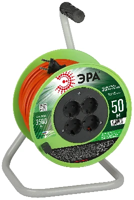 Удлинитель силовой на пластиковой катушке без заземления 4 розетки 50м ПВС 2х1,5мм2 RP-4-2x1.5-50m
