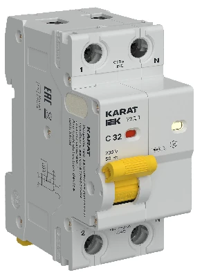 KARAT Устройство защиты от дугового пробоя c автоматическим выключателем 1P+N C 32A IEK KA-DP11-1-032-C
