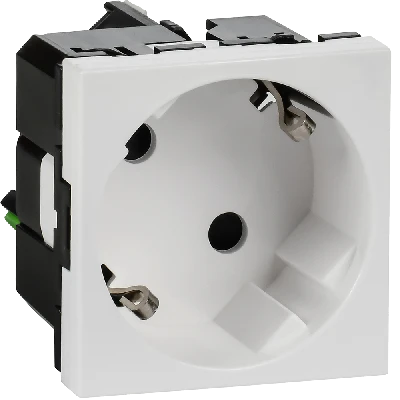 Розетка 45град с заземляющим контактом защитной шторкой и безвинтовым зажимом (2 модуля) белая