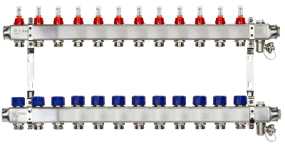 Коллекторная группа SSM-12RF set 12 контуров 1' x 3/4' с расходомерами и кронштейнами Ридан 088U0962R