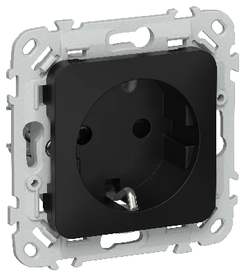 FLITE Розетка с заземлением с защитными шторками безвинтовое крепление 16А РСш11-1-ФлЧ черный IEK