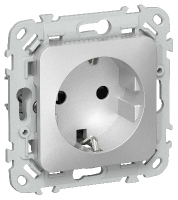 FLITE Розетка с заземлением с защитными шторками безвинтовое крепление 16А РСш11-1-ФлА алюминий IEK