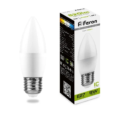 Лампа светодиодная LED 9вт Е27 белый матовая свеча FERON LB-570 25937