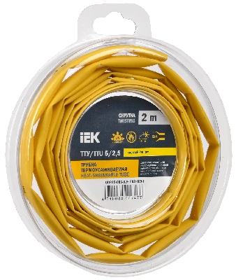 Трубка термоусадочная ТТУ нг-LS 5/2,5 желтая (2м/упак) IEK UDR12-005-D25-002-K05-T