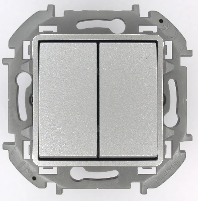 Переключатель модульный двухклавишный с подсветкой- INSPIRIA - 10 AX - 250 В~ - алюминий Legrand 673667