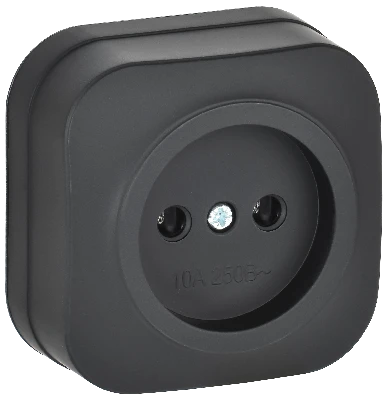 GLORY Розетка 1-местная для открытой установки без заземления без защитных шторок 10А РС20-2-ХЧм черный матовый IEK