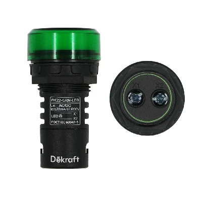 Лампа коммутационная ЛК-22 ADDS диам. 22мм LED зеленая 220В AC/DC Dekraft 25118DEK