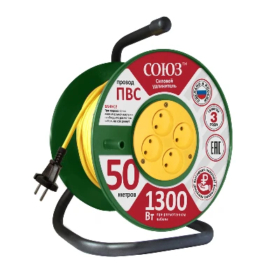 Удлинитель ТМ Союз силовой на катушке с 4 гнезда 1300 Вт 50м UNIVersal 481S-3105