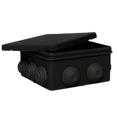 Коробка распределительная КМР-030-014 с крышкой (100х100х50), 10 мембр. вводов чёрная IP55