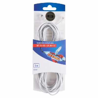 Телефонный удлинитель, 6р-4с, 5 м, белый, REXANT 06-3210