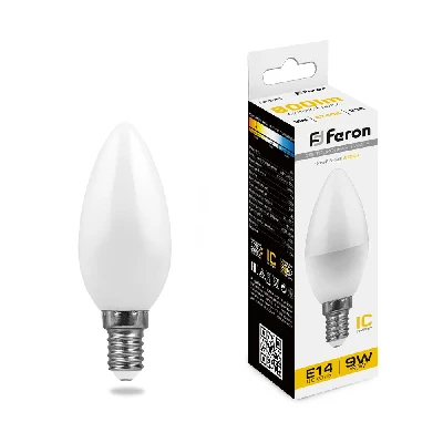Лампа светодиодная LED 9вт E14 теплый матовая свеча FERON LB-570 25798