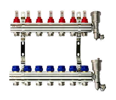 Коллекторная группа FHF-7RF set 7 контуров 1' х 3/4' с расходомерами, воздухоотводчиками и кронштейнами Ридан 088U0727R