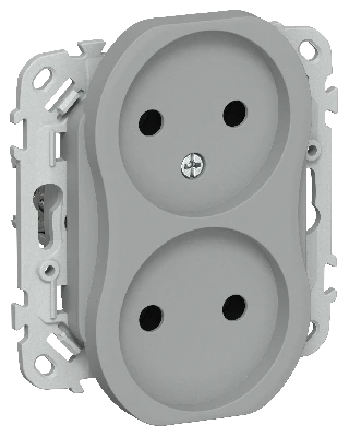FLITE Розетка 2-местная без заземления без защитных шторок безвинтовое крепление 10А РС02-1-ФлС серый IEK