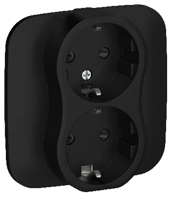 FLITE Розетка 2-местная с заземлением с защитными шторками безвинтовое крепление 16А в сборе РСш12-1-А-ФлЧ черный IEK