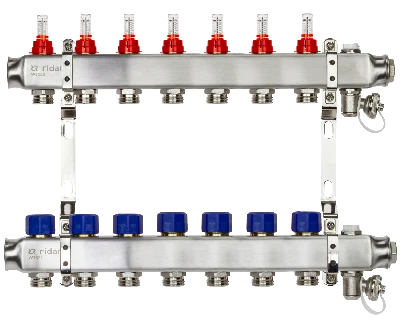 Коллекторная группа SSM-7RF set 7 контуров 1' x 3/4' с расходомерами и кронштейнами Ридан 088U0957R