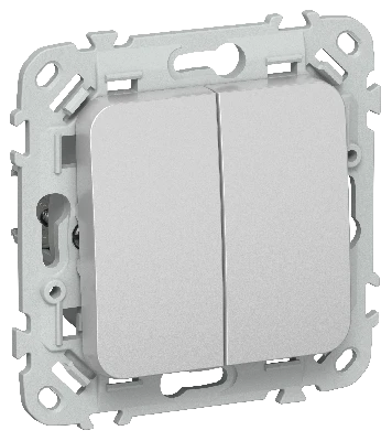 FLITE Выключатель 2-клавишный проходной 10А ВС62-1-0-ФлА алюминий IEK