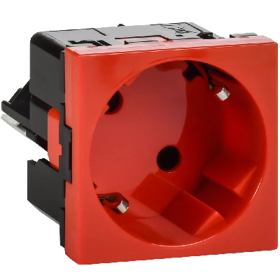 Розетка 45град с заземляющим контактом без защитной шторки и безвинтовым зажимом (2 модуля) красная